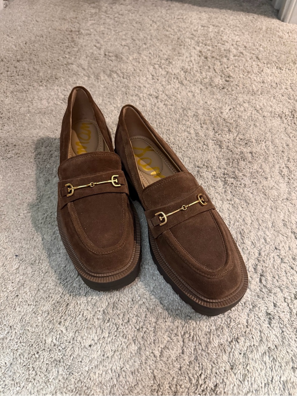 Sam Edelman Brown Suede Loafer Mules with Gold Hardware